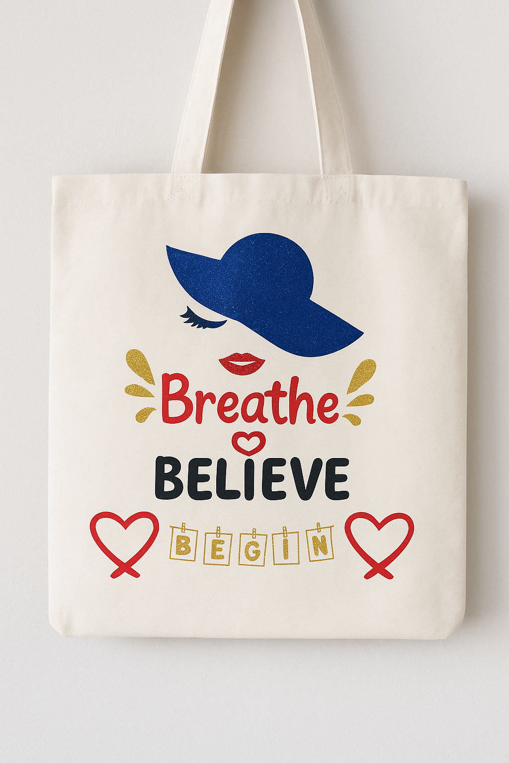 Breathe , believe, Begin Tote Bag Handmade with love